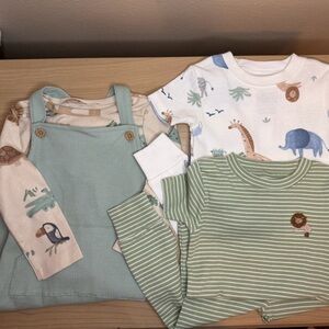 CARTERS 6-PIECE Jumper/Bodysuit/PJs Safari Theme Outfit Set Boy's 9-12 Mo